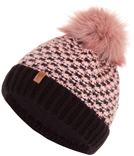 Faera Wintermütze weich gefüttert mit Kunstfell Bommel-Mütze Fleece-Futter Winter Strick-Mütze Beanie-Mütze Damen Herren One-Size 04, Farbe:Rosa von Faera