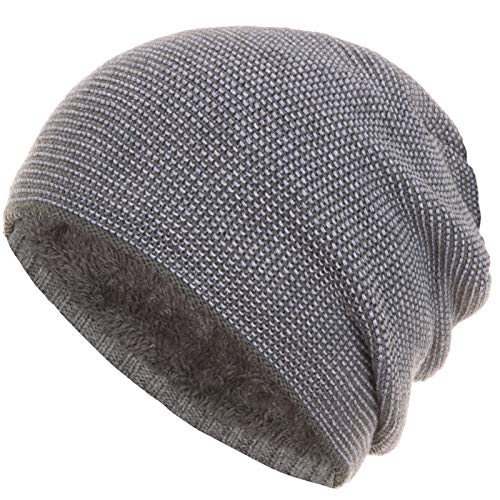 Faera warm gefütterte Beanie Wintermütze Strick-Mütze Fleece-Futter Herren Damen Mütze Haube Einheitsgröße, Farbe:Hellgrau von Faera