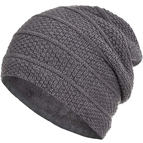 Faera warm gefütterte Beanie Wintermütze Strick-Mütze Fleece-Futter Herren Damen Mütze Haube Einheitsgröße, Farbe:Hellgrau von Faera