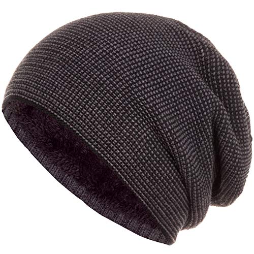 Faera warm gefütterte Beanie Wintermütze Strick-Mütze Fleece-Futter Herren Damen Mütze Haube Einheitsgröße, Farbe:Schwarz von Faera