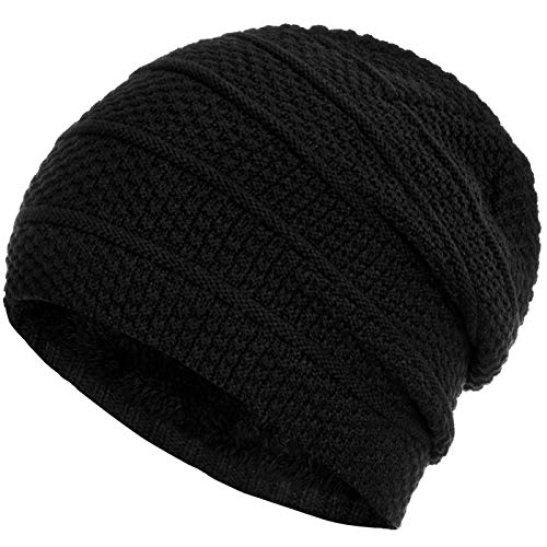 Faera warm gefütterte Beanie Wintermütze Strick-Mütze Fleece-Futter Herren Damen Mütze Haube Einheitsgröße, Farbe:Schwarz von Faera