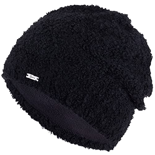 Faera weiche Mütze Damen Wintermütze gefüttert Grobstrick mit Fleece Futter Beanie Mütze Mädchen, Farbe:Schwarz von Faera