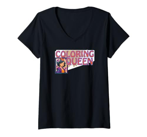 Damen Farbkönigin der Farben Bleistift Bleistift Aktivitäten T-Shirt mit V-Ausschnitt von Färbung Königin 1960