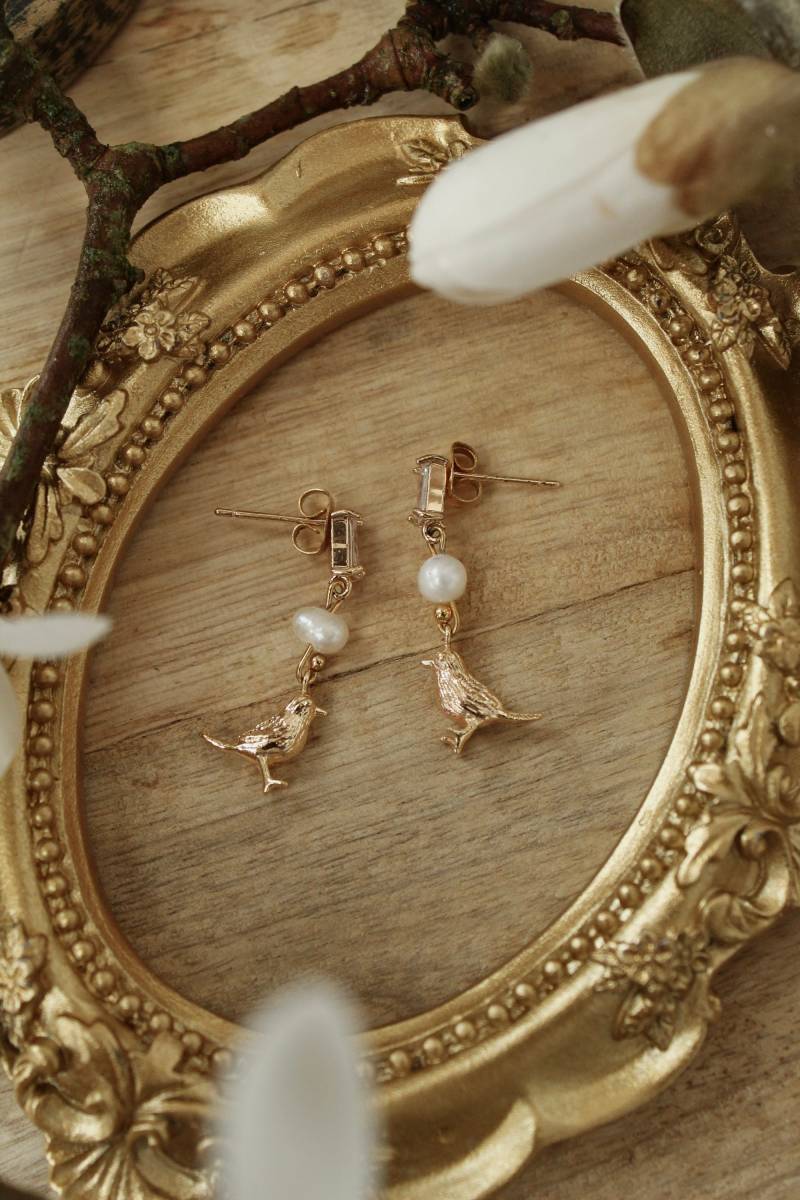 Filigrane Ohrringe - Bird Goldohrringe Mit Perle Einzigartige Perlenohrringe Handgemachte Zarte Filigrane Ohrringe - Bird Goldohrringe Mit Perle Einzigartige Perlenohrringe Handgemachte Zarte von FaeriesJewel