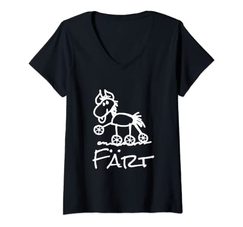 Damen Färt Lustiges Pferd Zeichnung auf Rollen Humor T-Shirt mit V-Ausschnitt Damen Färt Lustiges Pferd Zeichnung auf Rollen Humor T-Shirt mit V-Ausschnitt von Färt Funny Geschenk für Kinder Mann und Frau