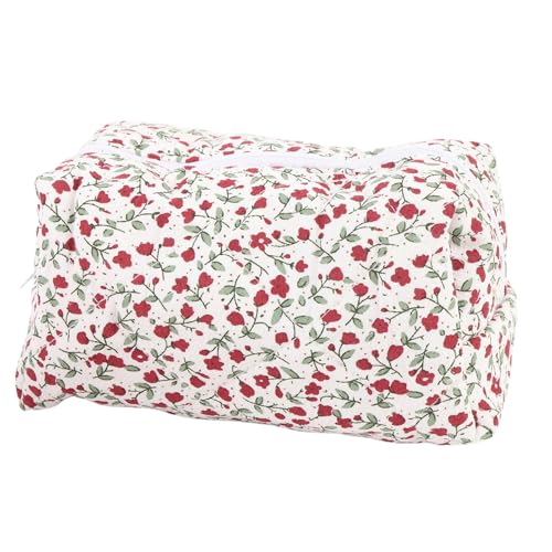Fafeims Weiche und Lang Anhaltende Gesteppte Make -up -Tasche, Florale Kosmetische Beutel mit Reißverschluss, Leichtem und Tragbarem Reiserockenorganisator für Frauen, Exquisites Muster, Geeignet von Fafeims