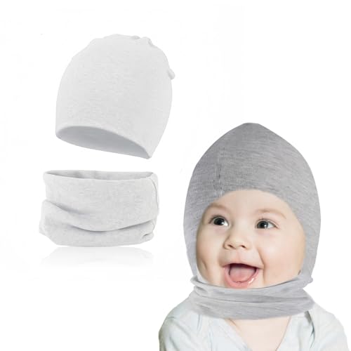 Kinder Beanie Mütze und Loop Schal Set, Weiche Baumwolle Warm Wintermütze Halswärmer Schlauchschal Strickset für Mädchen Jungen Baby Herbst Winter Frühling von Fagent