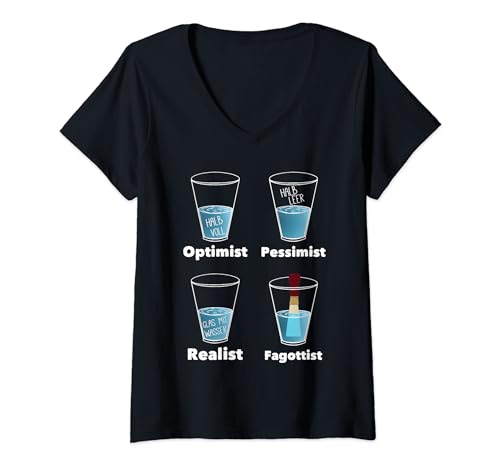 Damen Optimist Pessimist Realist Fagottist Fagott Musiker Design T-Shirt mit V-Ausschnitt Damen Optimist Pessimist Realist Fagottist Fagott Musiker Design T-Shirt mit V-Ausschnitt von Fagott Musiker Designs