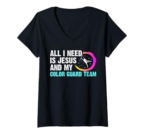 Damen All I Need Is Jesus And My Color Guard Team Flag T-Shirt mit V-Ausschnitt Damen All I Need Is Jesus And My Color Guard Team Flag T-Shirt mit V-Ausschnitt von Fahnenschwinger Designs Color Guard Idee