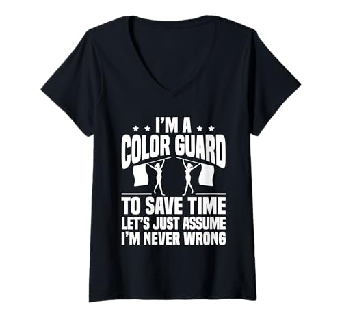Damen Im A Color Guard To Save Time Flag Team T-Shirt mit V-Ausschnitt von Fahnenschwinger Designs Color Guard