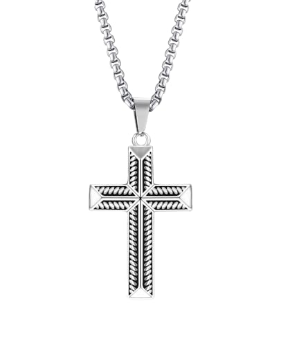 Fahonie Halskette mit christlichem Kreuz-Anhänger für Herren, stilvoll, Edelstahl, schwarz, silber, Kreuz-Halskette, Punk, Hip-Hop-Schmuck, ideales religiöses christliches Geschenk, Zirkonia Fahonie Halskette mit christlichem Kreuz-Anhänger für Herren, stilvoll, Edelstahl, schwarz, silber, Kreuz-Halskette, Punk, Hip-Hop-Schmuck, ideales religiöses christliches Geschenk, Zirkonia von Fahonie