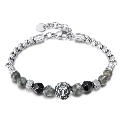 Fahonie Herren-Armband aus Edelstahl mit Löwenkopf und Naturstein Fahonie Herren-Armband aus Edelstahl mit Löwenkopf und Naturstein von Fahonie