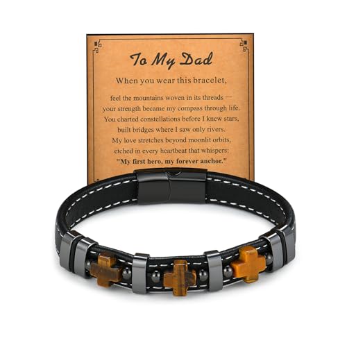 Fahonie Kreuz-Armband für Herren, Tigerauge, religiöses, christliches Armband und schwarzer Achat, Heilung, Angst, Edelstahl, Kreuz-Armbänder, cooler Hip-Hop-Schmuck für männliche Kollegen, Zirkonia Fahonie Kreuz-Armband für Herren, Tigerauge, religiöses, christliches Armband und schwarzer Achat, Heilung, Angst, Edelstahl, Kreuz-Armbänder, cooler Hip-Hop-Schmuck für männliche Kollegen, Zirkonia von Fahonie