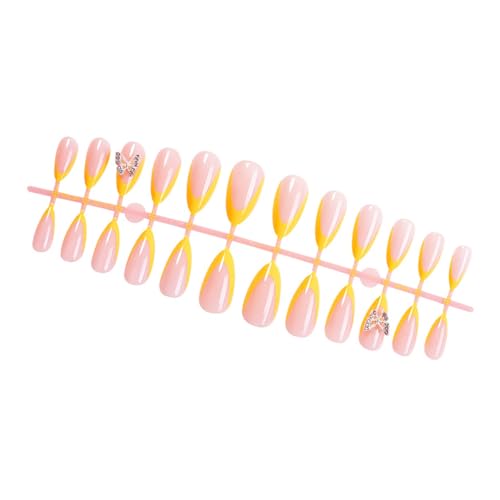 24 PCs Glänzende Presse Auf Nägeln Gelbe Französische Tipps Falsche Nägel Schmetterling Vollbezüge Bleiben Für Frau Und Mädchen von Fahoujs