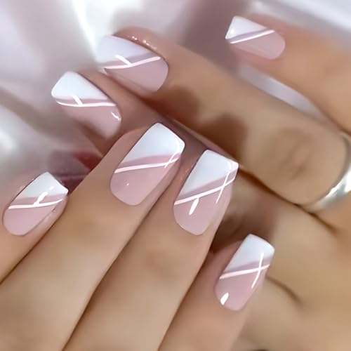 24 PCs White False Nails Pressen Sie Auf Nägel Glänzende Künstliche Nägel Einfacher Vollbezüge Kleben Auf Nägeln Für Frauen Mädchen von Fahoujs