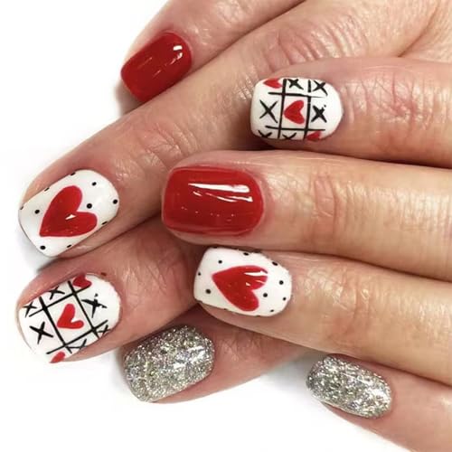 24 Pcs Ovale Presse Auf Nägeln Valentinstag Französisch Gefälschte Acryl Falsche Künstliche Klebstoffe Für Frauen Girls Oval Fake Nagel von Fahoujs