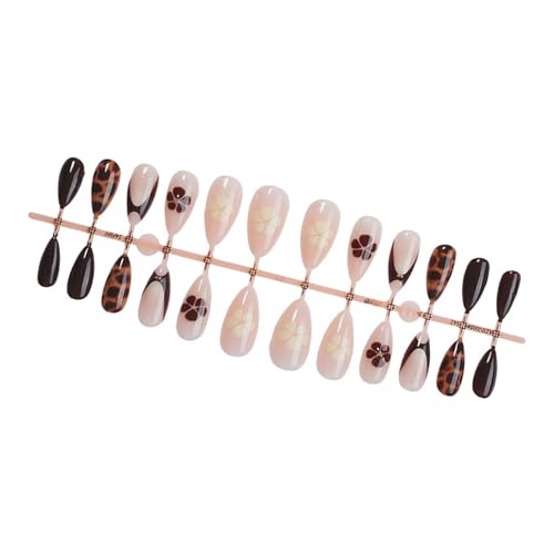 24 Pieces Frauen Französische Spitze Presse Auf Nägeln Mit Tierischen Punkten Blumenmuster Glänzende Mandelform Faux Klebstoffe Auf Nagelkunst von Fahoujs