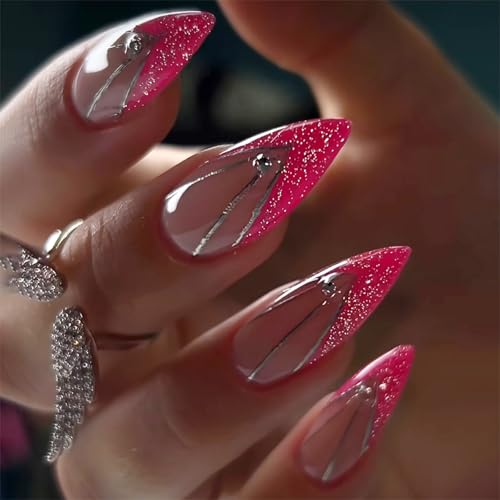 24 Stück Kurzmandel Französische Glitzernde Presse Auf Nägeln Acryl Falsche Nägel Maniküre Dekoration Für Frauen Mädchen Schnelle Maniküre Lösung von Fahoujs