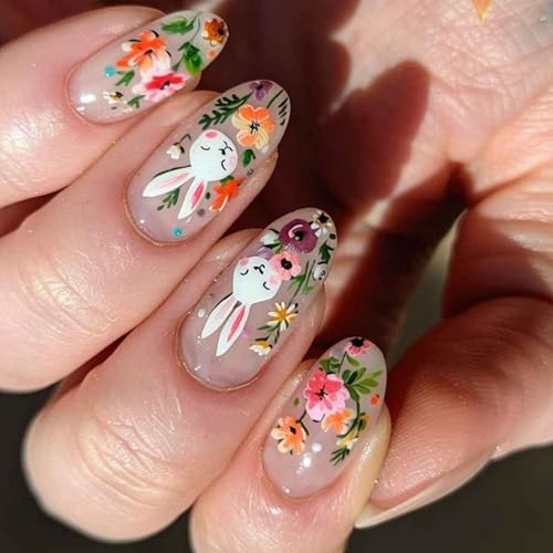 24pcs Osterpresse Nägeln Glänzende Acryl Falsche Nägel Mit Blumenkonstruktionen Heben Sich Auf Nägel Für Frauen Und Mädchen Maniküre Frauen Nagelkunst von Fahoujs