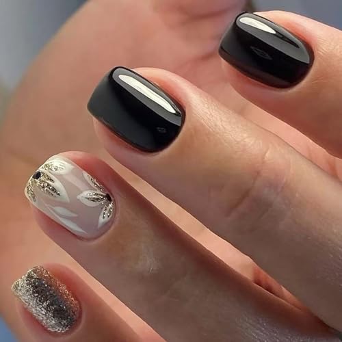 24pcs Quadratische Gefälschte Nägel Drücken Auf Nägel Künstlich Mit Bunten Blumenklebern Auf Französischen Spitzen Falsche Acrylkleber Nagel Für Frauen Klar von Fahoujs