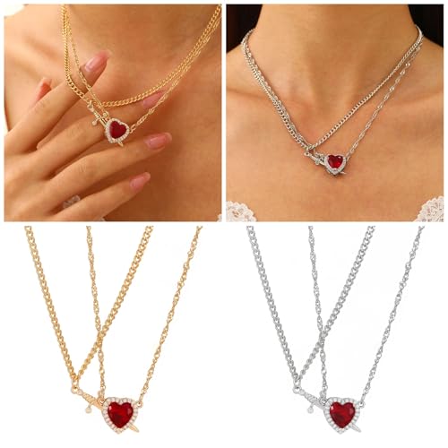 2pieces Heart Pfeile Halskette Set Symbolisieren Liebe Und Engagement Legierung Textur Fashion Halsschmuck Für Paare Liebe Symbol Anhänger Schmuck Schmuck von Fahoujs