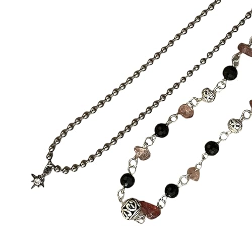 2pieces Retro Friedensschnalle Anhänger Halsketten Mit Natursteinperlen Ketten Halsketten Set Für Frauen Und Männer Chinesischer Stil Juwely von Fahoujs