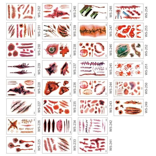 30 Blätter Halloween Aufkleber Tätowierter Für Kinder Junge Mädchen Frauen Männer Cosplay Cosplay Gruseliger Aufkleber Halloween Tätowierter Wasserfest Blutiges Wund von Fahoujs