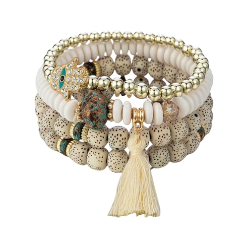 4 Stücke Böhmische Stile Böse Augen Armband Set Für Frauen Einschließlich Kristall Fatima Hand Quasten Und Perlen Kette Kristallperlen Schmuck von Fahoujs