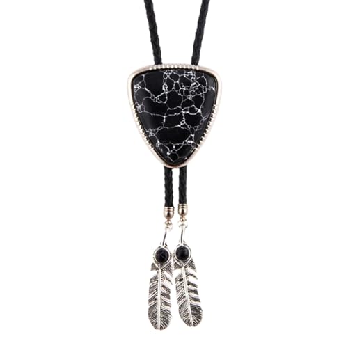 Bolotie Für Frauen Männer Western Bolotie Vintage Triangular Stone Schmuck Kunstleder Seil Krawatte Gefiederte Halskette von Fahoujs