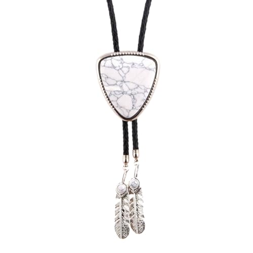 Bolotie Für Frauen Männer Western Bolotie Vintage Triangular Stone Schmuck Kunstleder Seil Krawatte Gefiederte Halskette von Fahoujs