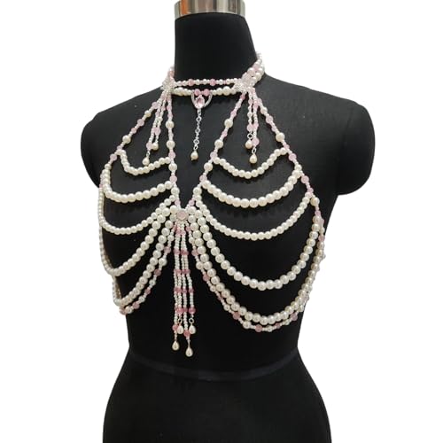 Fahoujs Elegante Perlenkörperschmuckkette Tragbares Accessoire Für Trendsetters Und Mode Enthusiasten Frauen Sylish Outfits Verstellbare Körperkette von Fahoujs