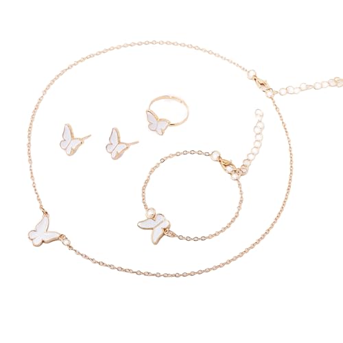 Fahoujs 1 Set Anhänger Charme Schmuck Einschließlich Schmetterling Halskette Ohrstolzen Armbandringe Stylish Geschenk Für Mode Forward Women Elegante Ohrringe von Fahoujs