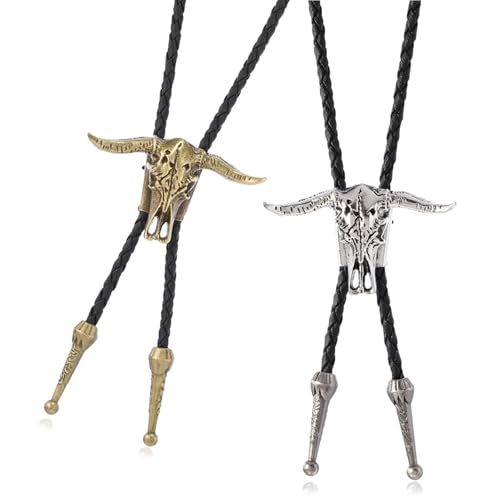 Fahoujs 2Pack Western Denims Bine Halskette Mit Kuhschädel Pendelleus Mode Accessoire Für Unisex Mode von Fahoujs
