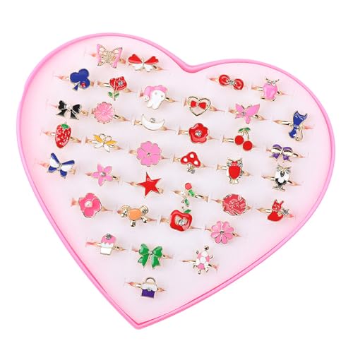 Fahoujs 36pcs Verstellbare Kinderringe Setzen Sie Bunte Legierungsringe Mode Schmuck Für Mädchen Dress Up Partys Und Fantasievolles Spiel von Fahoujs