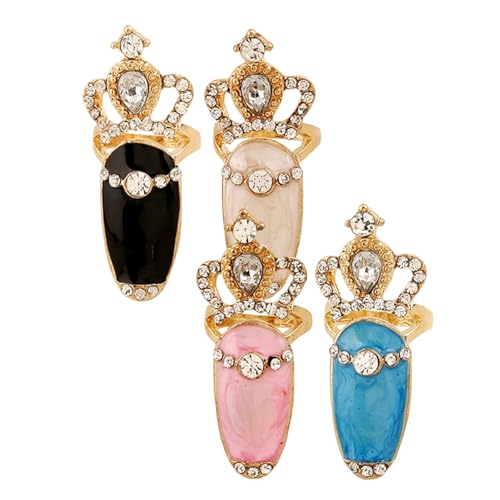 Fahoujs 4pcs Punk Klauenringe Set Mehrere Größen Kristall Verschönert Gothic Nails Schmuck Elegante Ringe Für Kostümveranstaltungen Gefälschte Nagelklauen Für Partys von Fahoujs