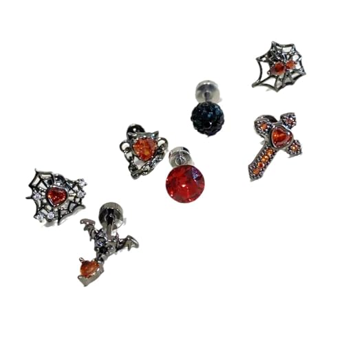 Fahoujs 7 Piece Dark Styles Ohrringe Schmücken Set Mit Spiders Webkreuzen Und Herzen Für EIN Einzigartiges Modisches Statement von Fahoujs
