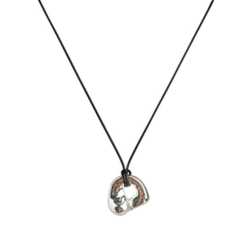 Fahoujs Abstrakte Hohle Metallanhänger Halskette Schwarz PU Leder Neckchain Verstellbare Sewater Kette Mode Choker Moderner Kunstanhänger von Fahoujs