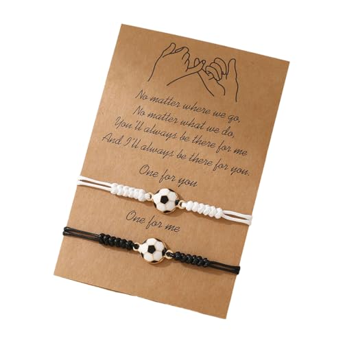 Fahoujs Bester Freund Geflochtene Fußballarmbänder Für Paare Jubiläum Geschenke Verstellbares Schwarz Weißes String Fußballzubehör von Fahoujs