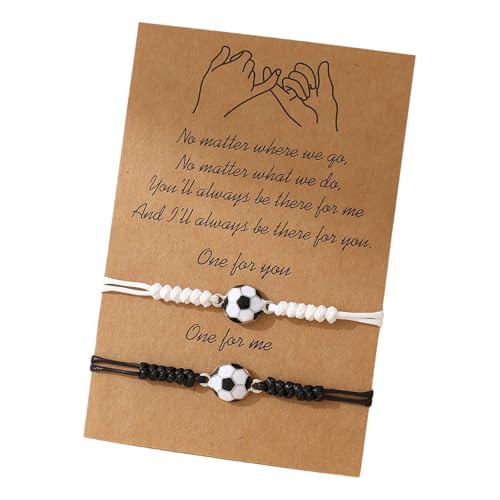 Fahoujs Bester Freund Geflochtene Fußballarmbänder Für Paare Jubiläum Geschenke Verstellbares Schwarz Weißes String Fußballzubehör von Fahoujs