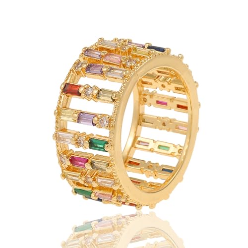 Fahoujs Bunte Zirkonschichtringe Vielseitige Geometrische Ringe Mit Regenbogen Zirkon Elegant Für Modeliebhaber Ehering von Fahoujs