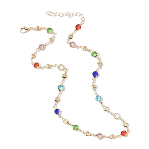 Fahoujs Buntes Glas Halskette Frauen Metall Colarmbone Kette Party Schmuck Mode Körper Schmuck Metall Textur Für Jede Gelegenheit Bunte Perlen Halskette von Fahoujs