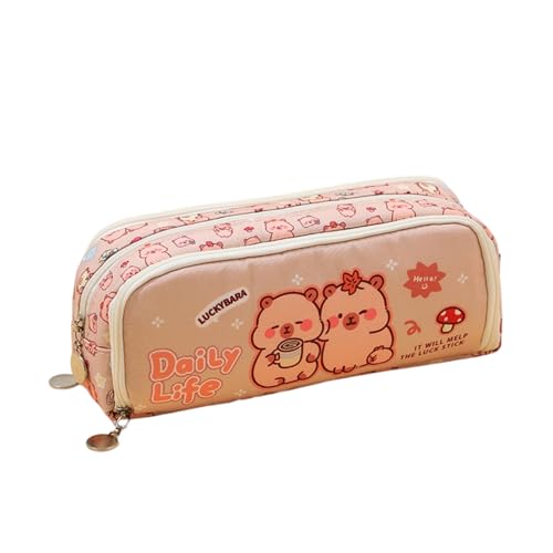 Fahoujs Cartoon Pencil Case Multi Kompartimente Leinwand Bleistift Organizer Beutel Kosmetische Aufbewahrungstasche Für Studentische Frauen Erwachsene Capybara School Supplies Schreibtisch Organizer von Fahoujs