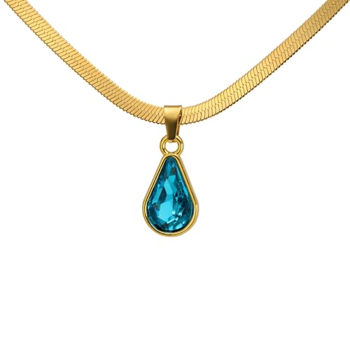 Fahoujs Edelstahl Schlangenkette Halsherge Handgemachte Halskette Mit Tränenkristallcharm Einzigartig von Fahoujs