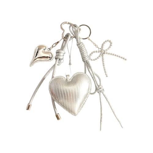 Fahoujs Einstellbarer Metallisch Herzförmiger Geldbeutel Anhänger Mit Starkem Polyester Kordbeutel Dekorationschlüsselhalter Für Den Täglichen Gebrauch Vintage Heart Perle Keychain Accessoire von Fahoujs