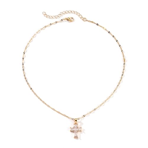 Fahoujs Elegante Kubische Zirkonia Kruzifix Halskette Einstellbare Kette Länge Halskette Religiöser Schlüsselbeutel Kette Unisex Schmuck Vielseitiger Verschleiß von Fahoujs