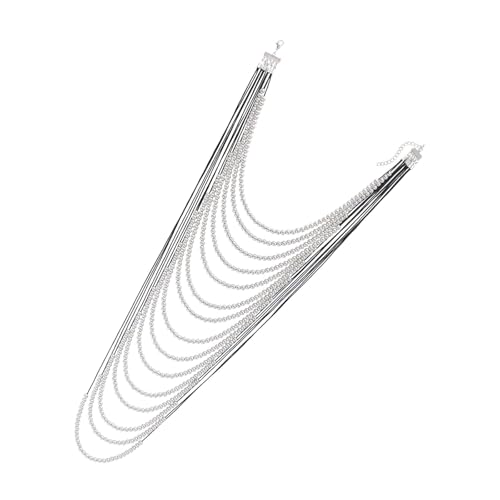 Fahoujs Elegante Multi Schicht Perlen Halskette Wasserfall Schlüsselbein Kette Verstellbare Länge Neckkette Für Styles Enthusiasten Prom Halskette von Fahoujs