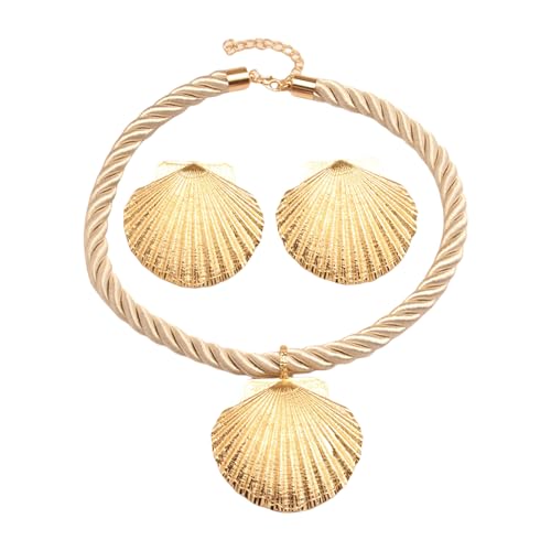 Fahoujs Elegante Muschel Ohrringe Und Halskette Set Modische Accessoires Handgefertigt Frauen Mädchen Schmuck Für Tägliche Kleidung Spezialanlass Ohrringe von Fahoujs