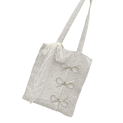 Fahoujs Elegante Schimmernde Bogenknoten Große Kapazität Umhängetasche Praktische Unterarmtaschen Casual Handtasche Zum Einkaufsbummel Training Praktische Polyester Einkaufstasche von Fahoujs