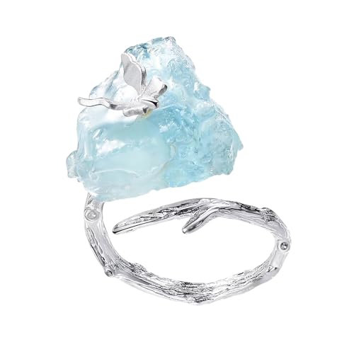 Fahoujs Elegante Schmetterlingsringe Mit Großen Aquamarin Edelsteinen Mode Frauenfinger Accessoire Natural Stone Schmuck Eleganter Schmetterling von Fahoujs