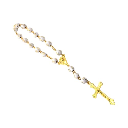 Fahoujs Elegante Taufkügelchen Kruzifix Anhänger Armband Einstellbare Kette Rosenkranz Handchain Unisex Religiöse Schmuck Elegante Kruzifix Dekoration von Fahoujs